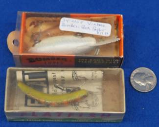 Lot 397. Vintage 2 1/4" Bomber and an F7 Helin Flatfish, both in boxes with papers