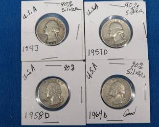 Lot 36. Four silver Washington quarters