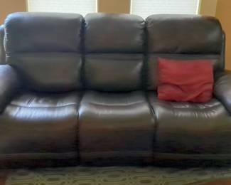 Leather Three-Seat Reclining Sofa with USB Ports