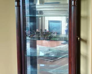 Lighted Display Cabinet with Glass Shelves And Sliding Door Front