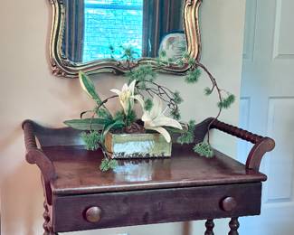 Bobbin Leg Table, Mirror and Faux Floral