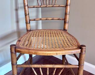 Antique Boho Victorian Rattan Ball & Stick Cane Seat Chair 
