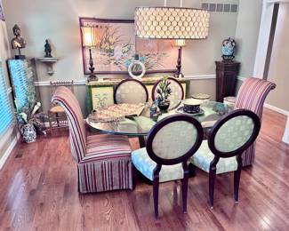 Gorgeous Glass and Brass Dining Table and Chairs