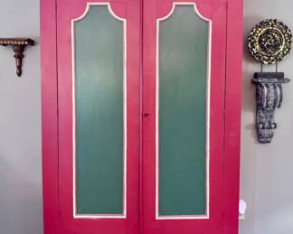 Antique Knockdown Wardrobe Refinished, in red and black