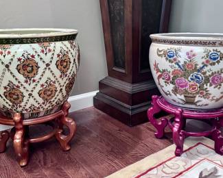 Fish Bowl Planters with Wooden Stands