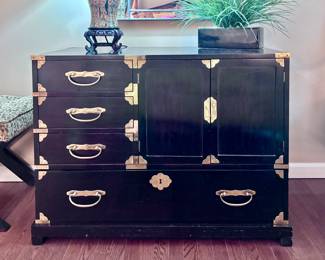 Black Lacquered Chest with Brass Accent by Century Furniture