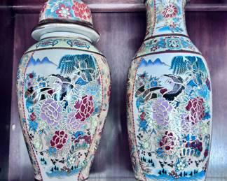 Famille Rose Style Urn and Vase