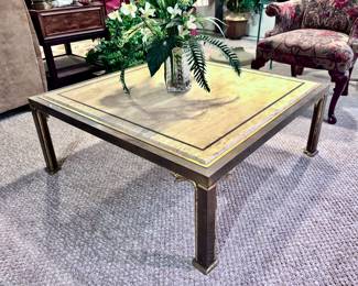 Travertine Top Brass Coffee Table