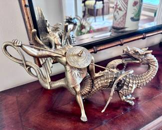 Vintage Brass Dragon Statue