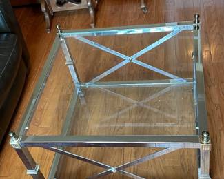 Mid Century Square Jansen Chrome Brass Glass Side End Table 