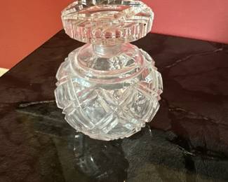 vintage cut crystal perfume bottle with round faceted stopper 