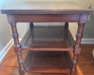 Ethan Allen Brent 3 tier caned faux bamboo accent table 