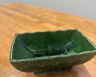 McCoy Pottery green rectangular pedestal planter with scalloped edge 