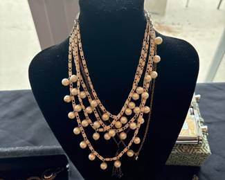 Multi Layer Pearl Strand Necklace 