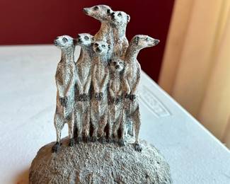 vintage Meerkat Family Smithsonian Bronze Figurine