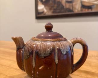 Vintage Brown Drip Glaze Teapot 