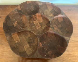 13" Vintage Teak Wood Divided serving Platter 