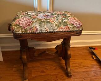 Vintage wood cushioned ottoman 