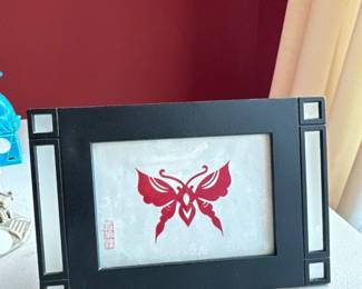 framed red butterfly design 