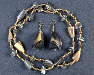 Unique Horn Bead Necklace and Earring Set
