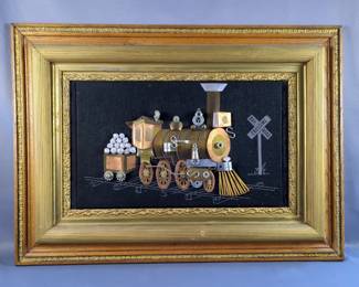 Framed Folk Art Metal Train Picture