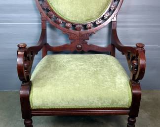 Ornate Armchair with Green Upholstery