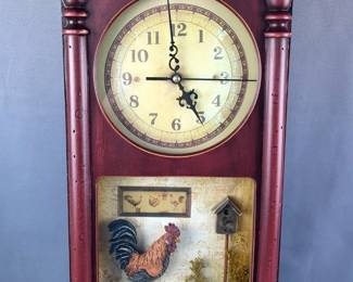 Decorative Farmhouse Style Wall Clock with Rooster Scene