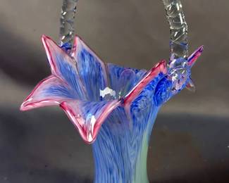 Art Glass Basket Vase and Pedestal Bowl