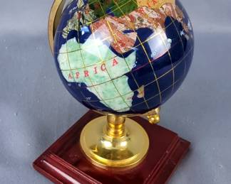 Decorative Gemstone Globe on Wood Base