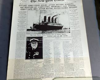 Titanic Sinks April 16, 1912 New York Times Newspaper Reprint
