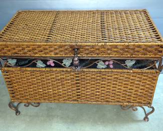 Wicker Trunk Chest with Ornate Metal Accents