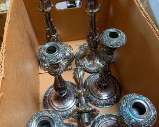 Large Silver Plate Candle Sticks