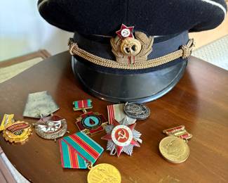 Soviet military medals and hat