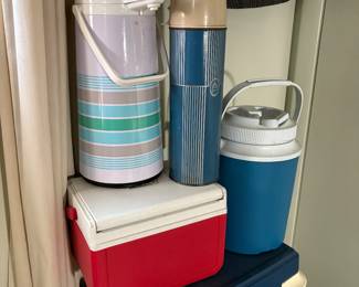 Vintage thermos and coolers