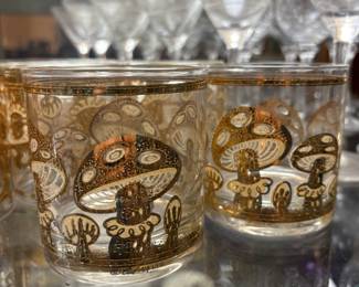 Midcentury gold mushroom glassware
