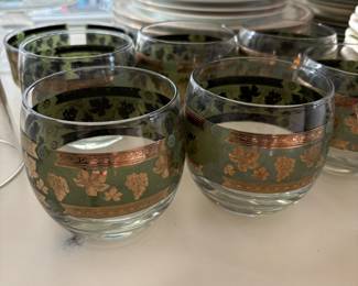 Midcentury Cera Glass, Golden Grapes in Green 