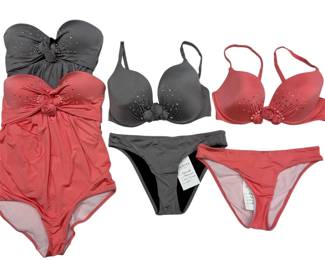 Prelude Rhinestoned Swimsuits in Coral Platinum
