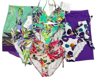 Four Patterned Swimsuits by Maryan Mehlhorn w Two CoverUp Skirts by Pareos NEW