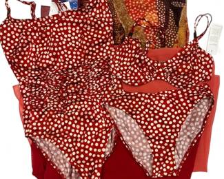 Red White Polka Dot Swimsuits and CoverUp Skirts by Maryan Mehlhorn NEW