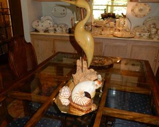 Artist signed crane wood sculptue