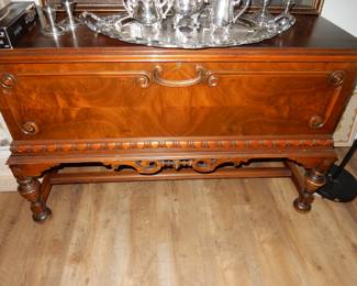 Burl mahogany cedar chest on frame