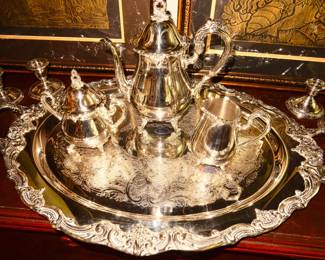 Reed & Barton sulverplate coffee set with tray, pattern "El Greco"