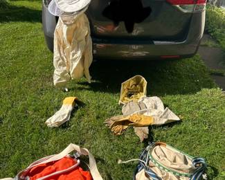 bee suits and apple picking bags