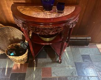 Solid Rosewood Half Moon Table with Marble