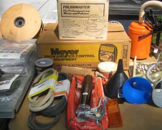New grease guns, tarps, new Polishmaster waxer & polisher, Meyer Snow elector light system new in box.