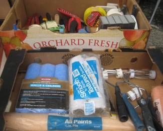 New Paint rollers, handles, brushes & spackling knifes.