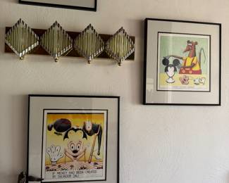 John Carroll Long - 2 signed pieces: If Mickey Had Been Created by Dali & Mickey w/out Makeup both signed. And original pencil of Minnie Mouse by Santander