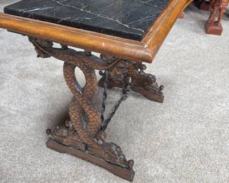 Wood, Marble & Metal Side Table w/Fish