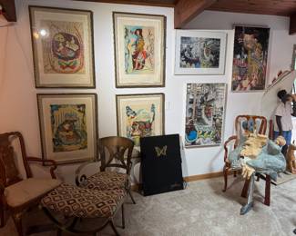 Living room wall - highlighting Salvador Dali, Cesar Santander & Stephen Hansen "Papier Mache" Sculpture