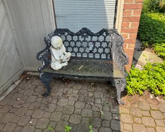 Cast Iron Bench & Cement Sculpture